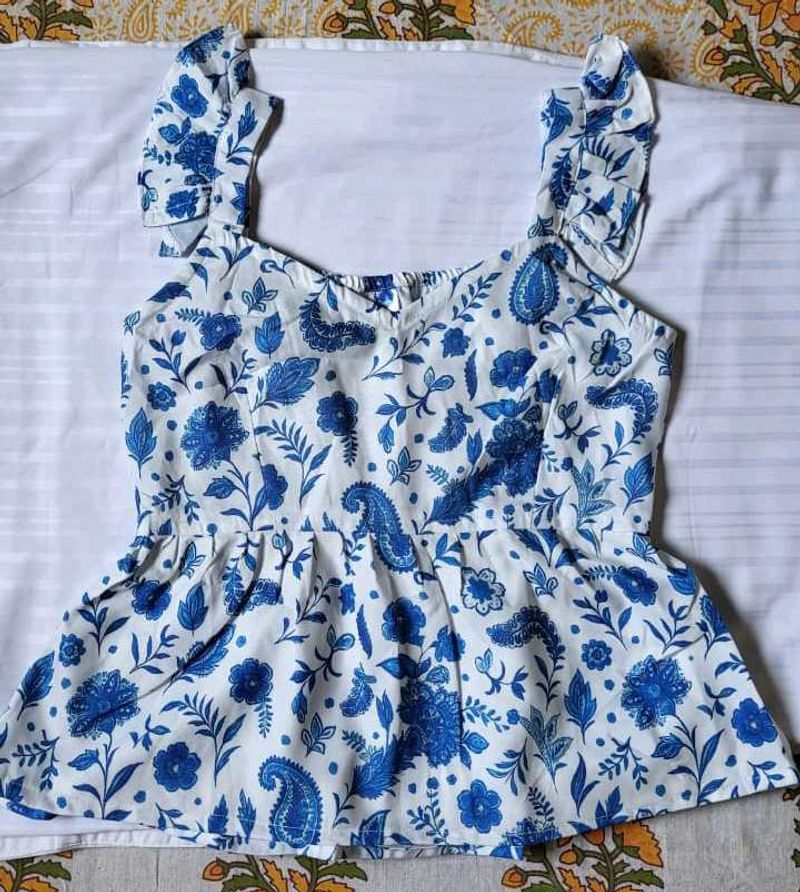 Blue Floral Peplum Top