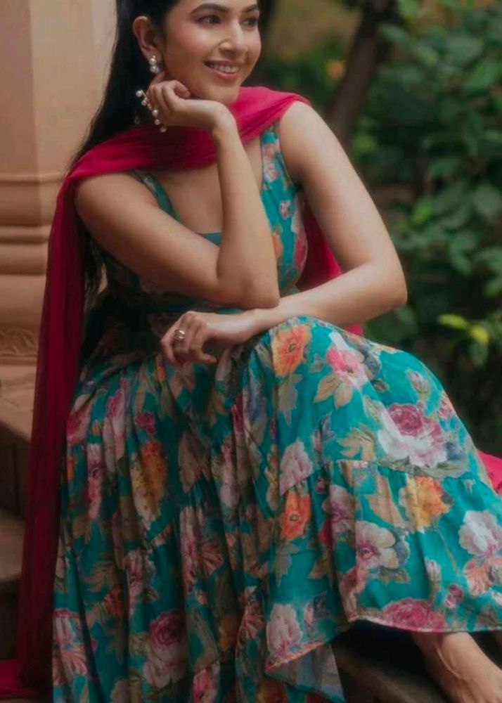Beautiful Teal Floral anarkali set