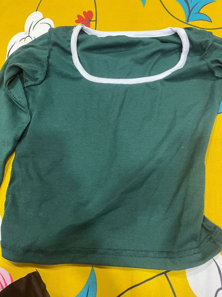 Green Ribbed Long Sleeve Top