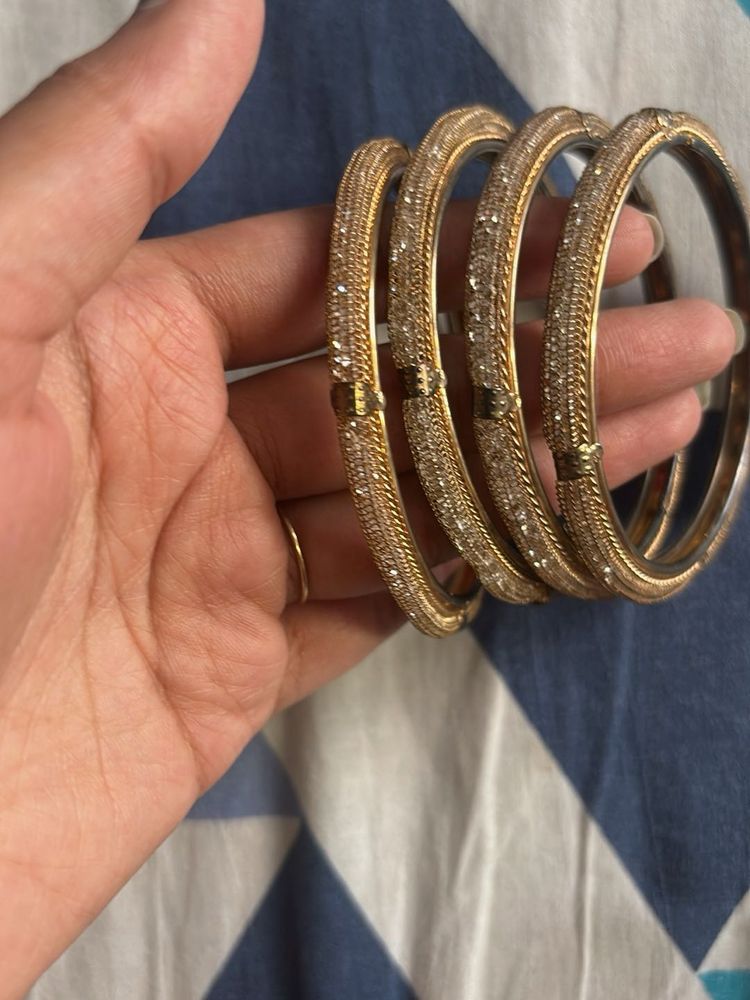 Set of 4 Gold &amp; Crystal Bangles