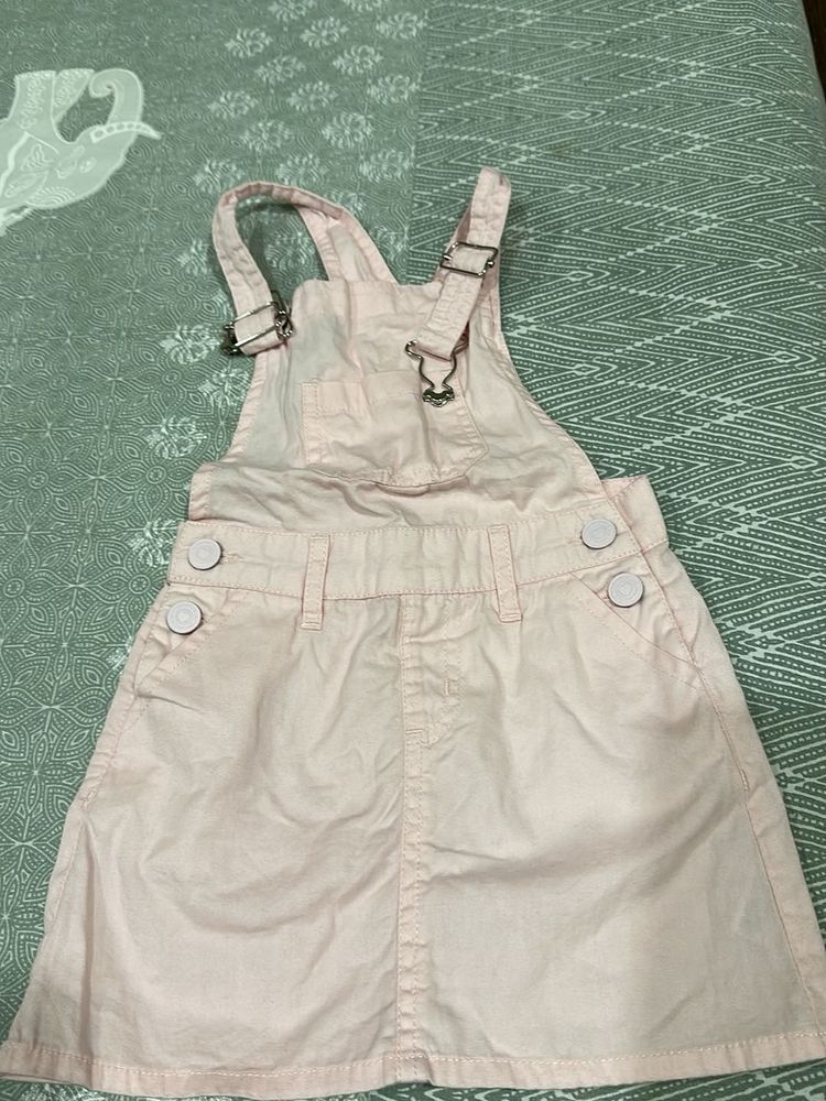 Baby Pink Denim Overalls Skirt