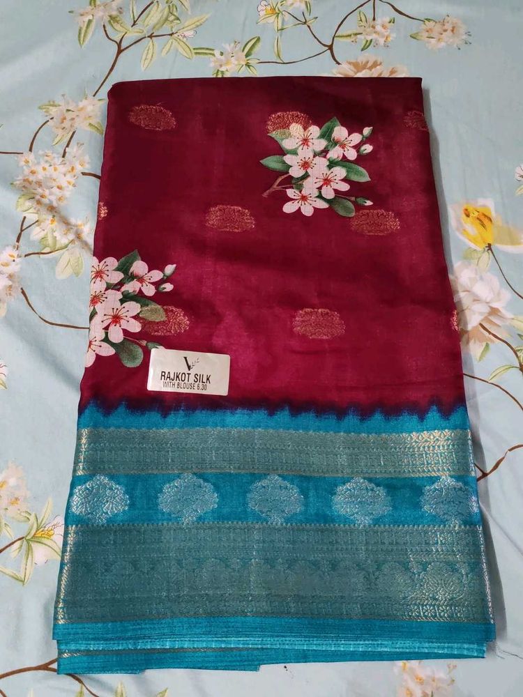 Beautiful Maroon Floral RAjkot silk Saree