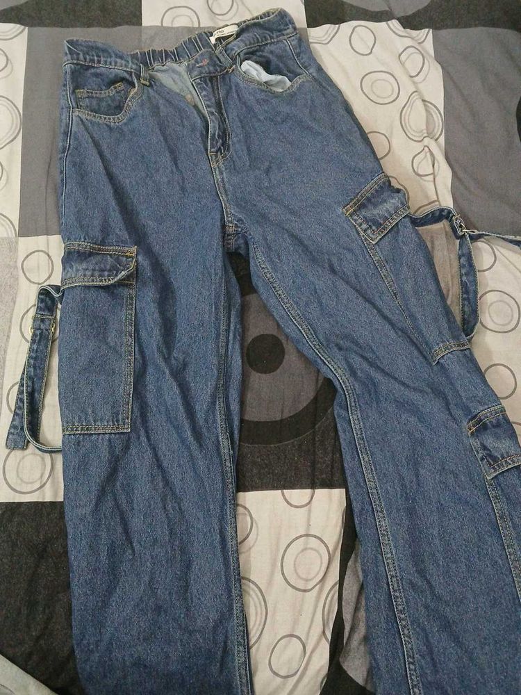 Blue Denim Cargo Pants