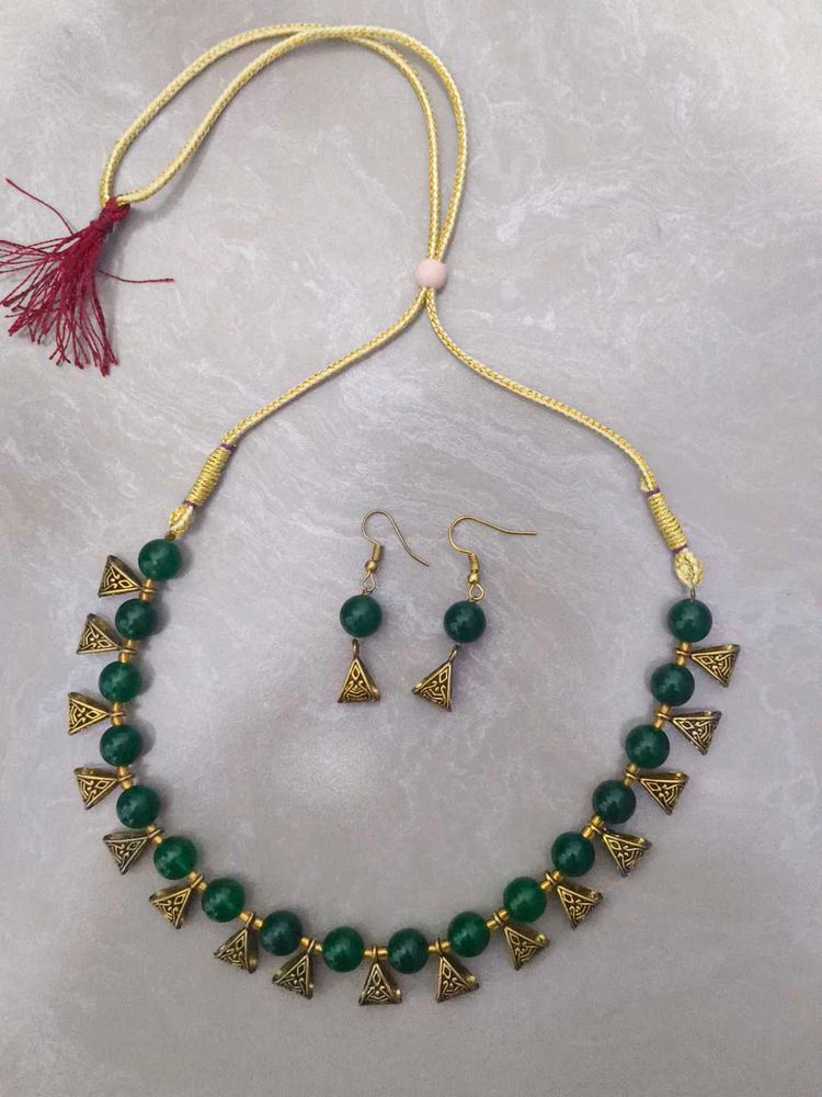 Emerald Green Beaded Necklace Set