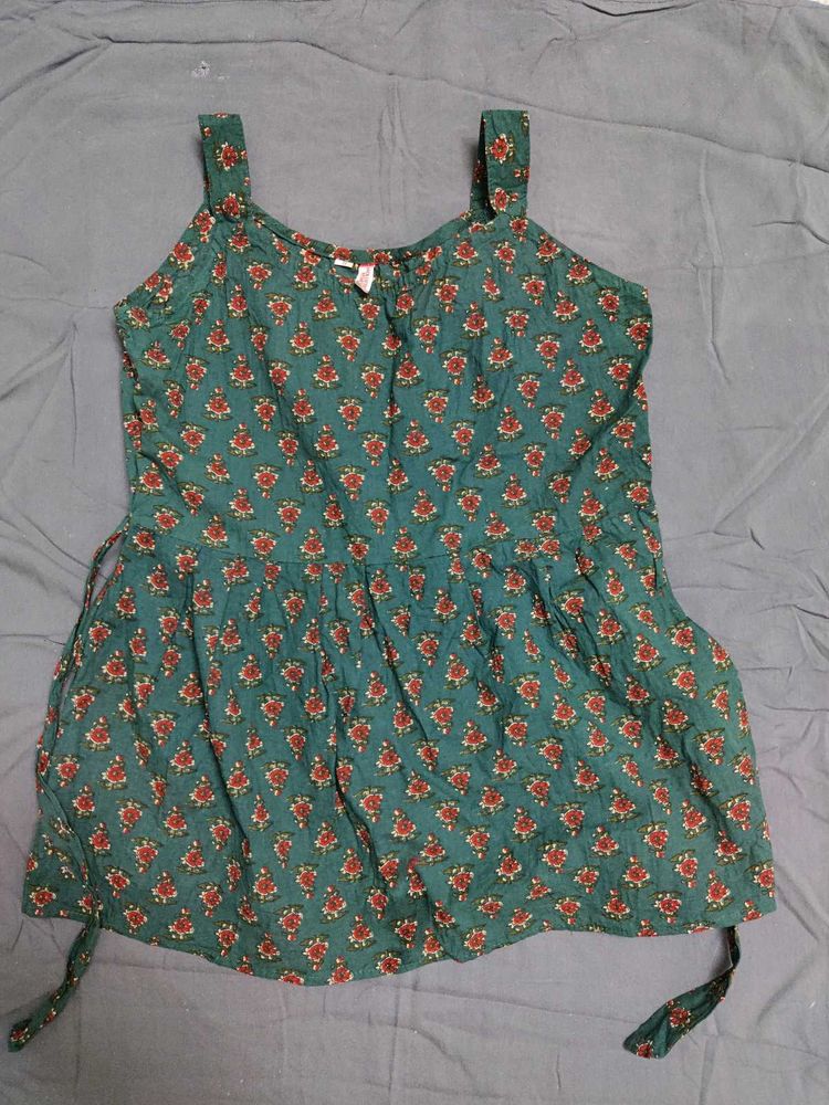 Green Floral Print Short kurta Top