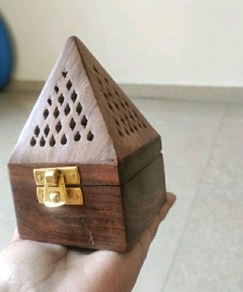 Pyramid Shape Wooden Incense Box