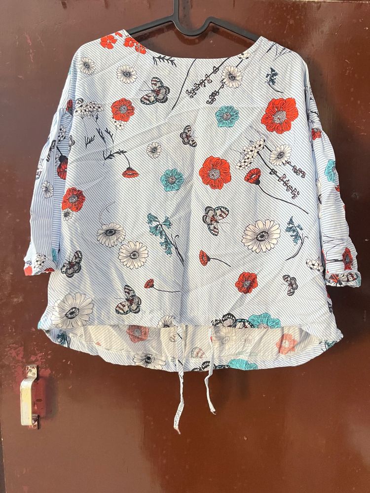 Cute Butterfly and Floral Print Top