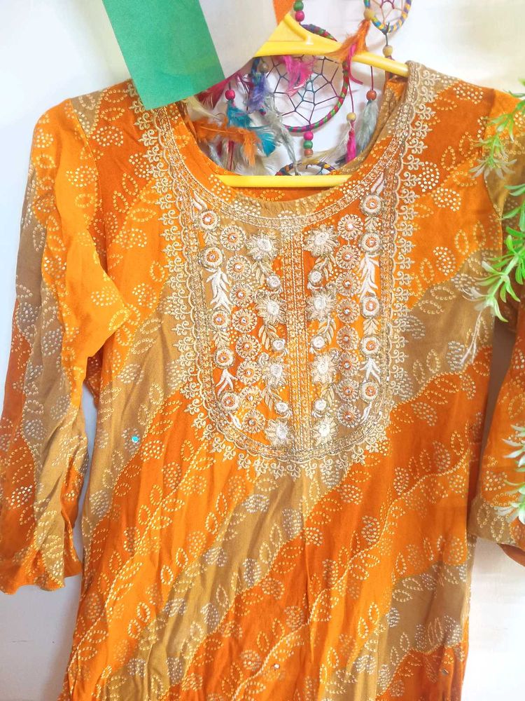 Mustard Embroidered Kurta Set