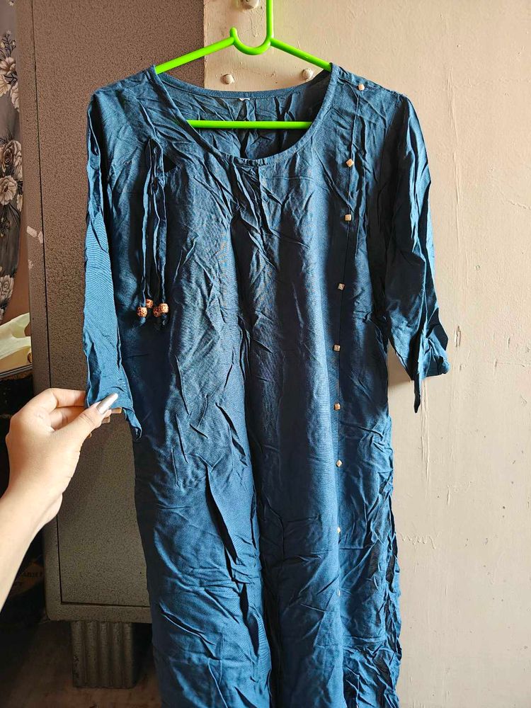 Teal Blue Kurta with Embellishments