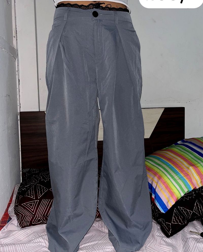 Grey Wide Leg Cargo Pants