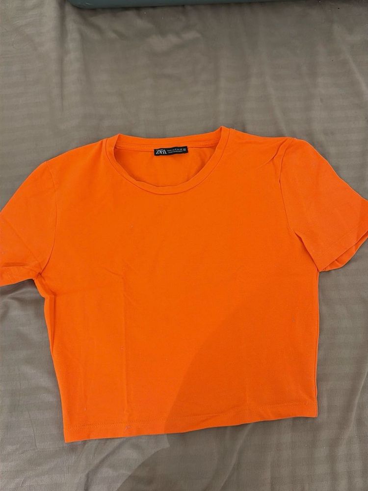 Vibrant Orange Cropped T-Shirt