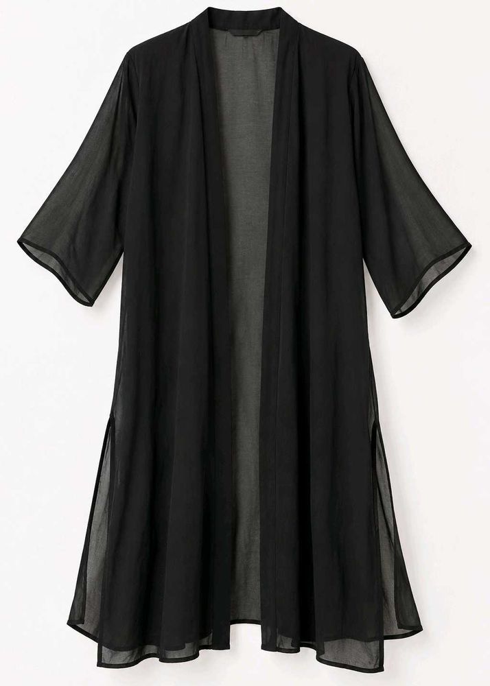 Elegant Black Sheer Kimono Duster
