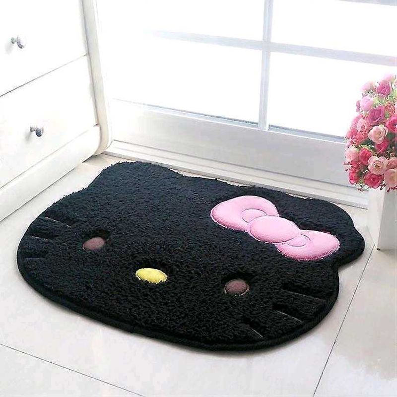 Cute Black Hello Kitty Shaped Rug