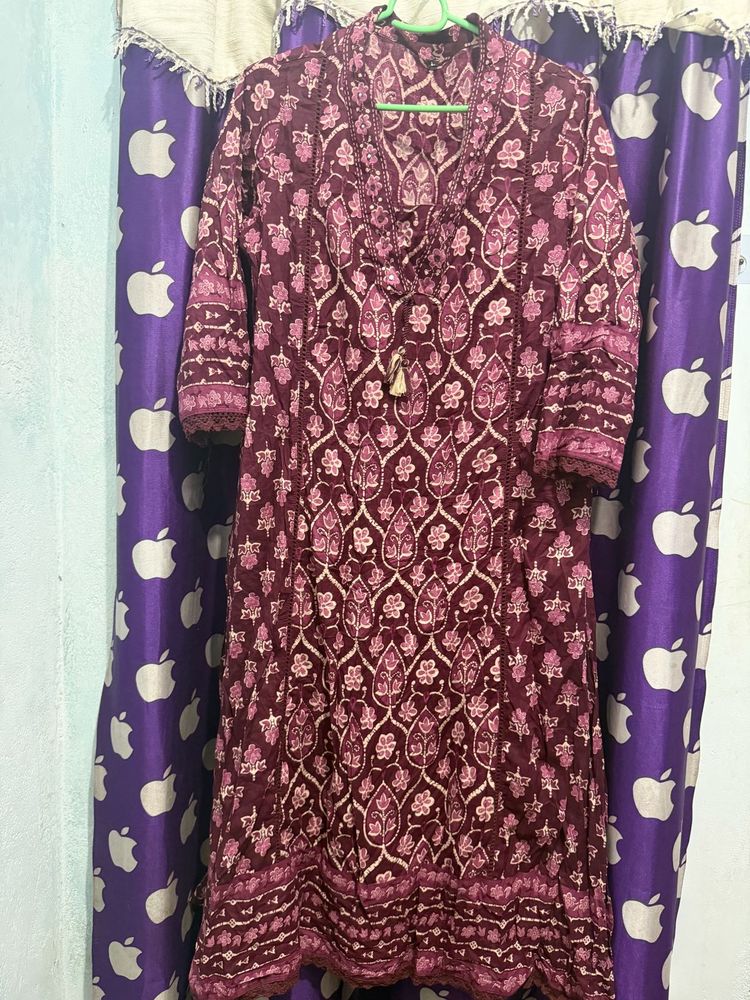 Maroon Floral Print Kurta set