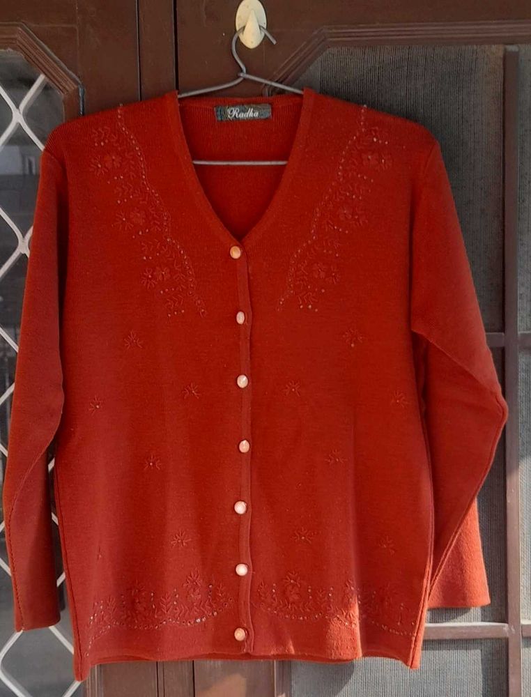 Orange Embellished Cardigan