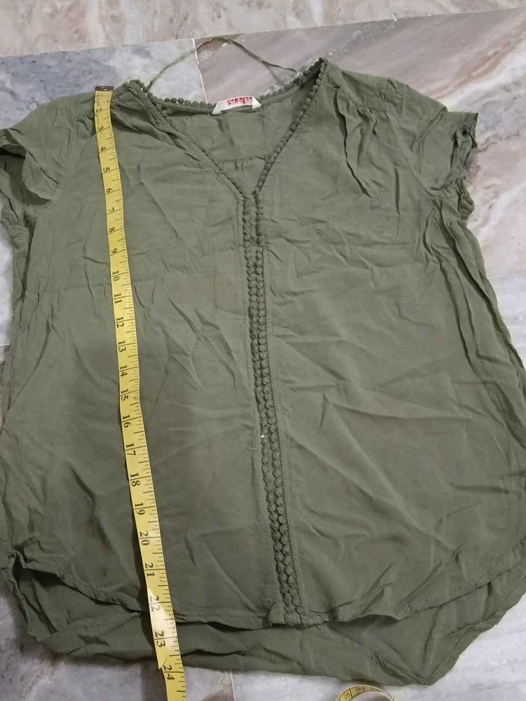 Olive Green V-Neck Tunic Top
