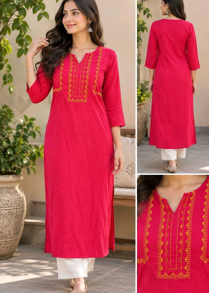 Pink Kurta with Yellow Embroidery