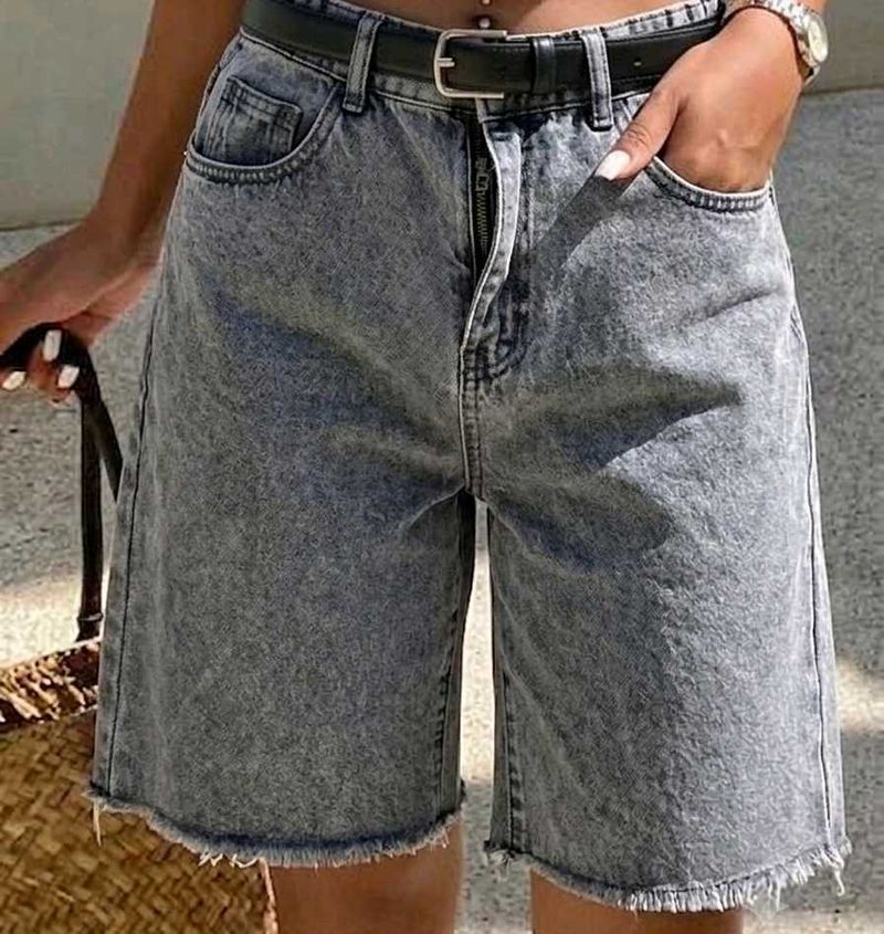 washed grey denim shorts