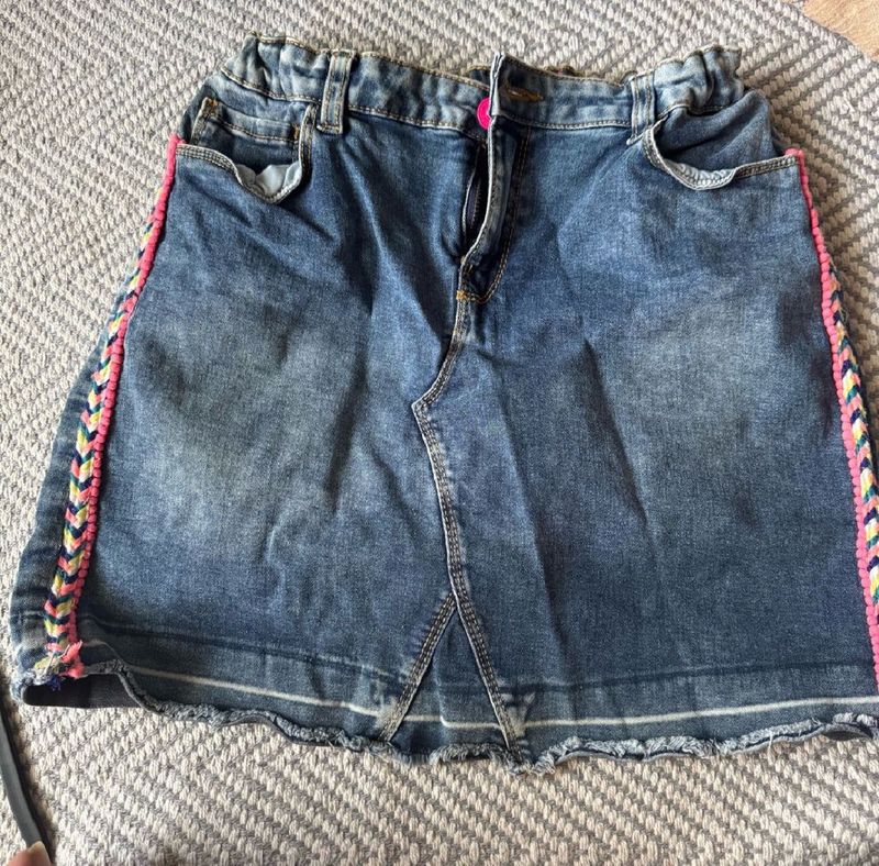 Denim Skirt with Colorful Trim