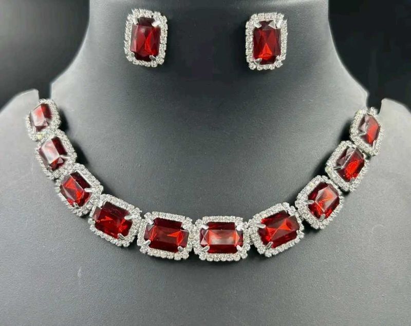 Red Stone Necklace &amp; Earring Set