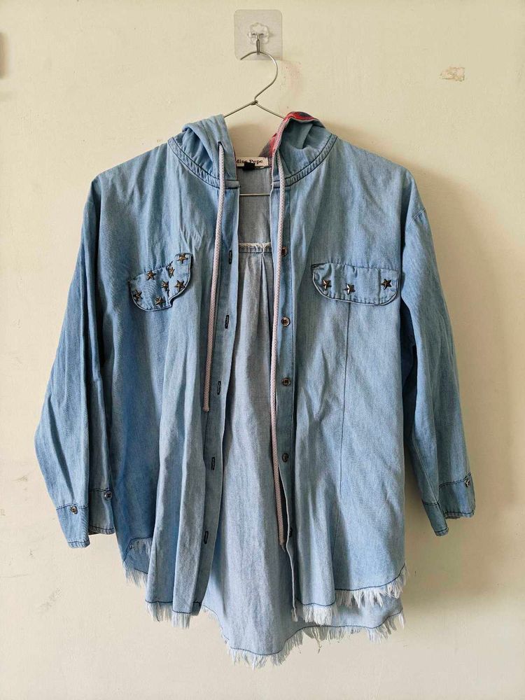cotton Hoodie Shirt with Star Embellishments