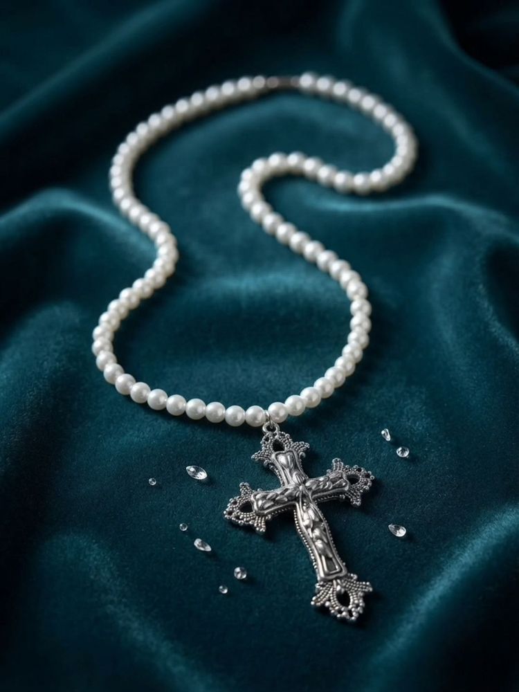 Elegant Pearl Necklace with Cross Pendant
