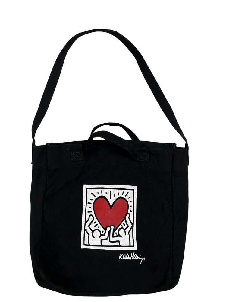 Keith Haring Heart Print 2-Way Canvas Tote Bag