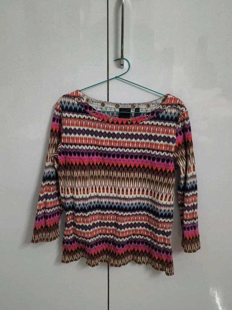 Colorful Geometric Print Long Sleeve Top