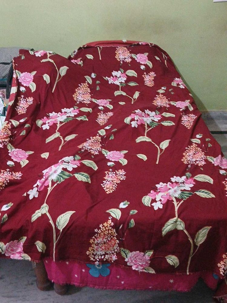 Maroon Floral leaf Print Double bed Sheet
