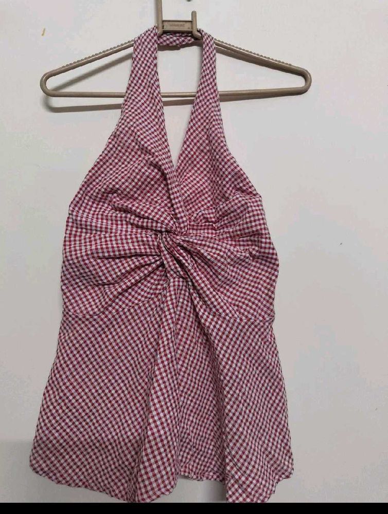 Red Gingham Halter Neck Top