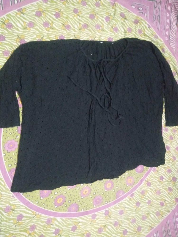 Black Eyelet Lace-Up Top