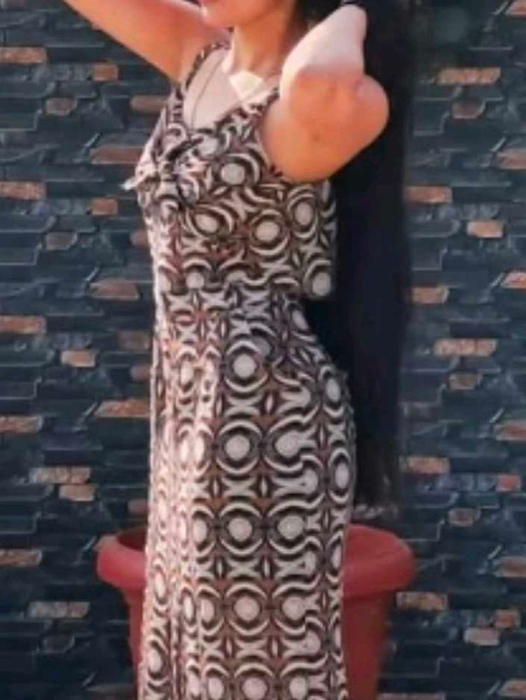 Patterned Brown Midi Dress