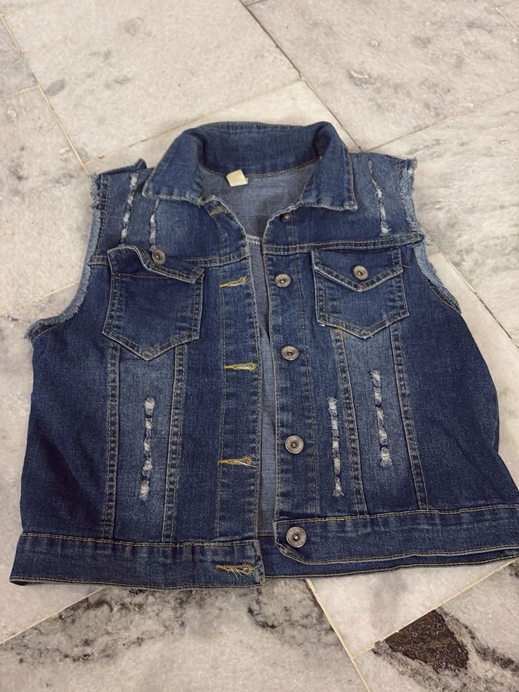 Distressed Denim Vest Jacket