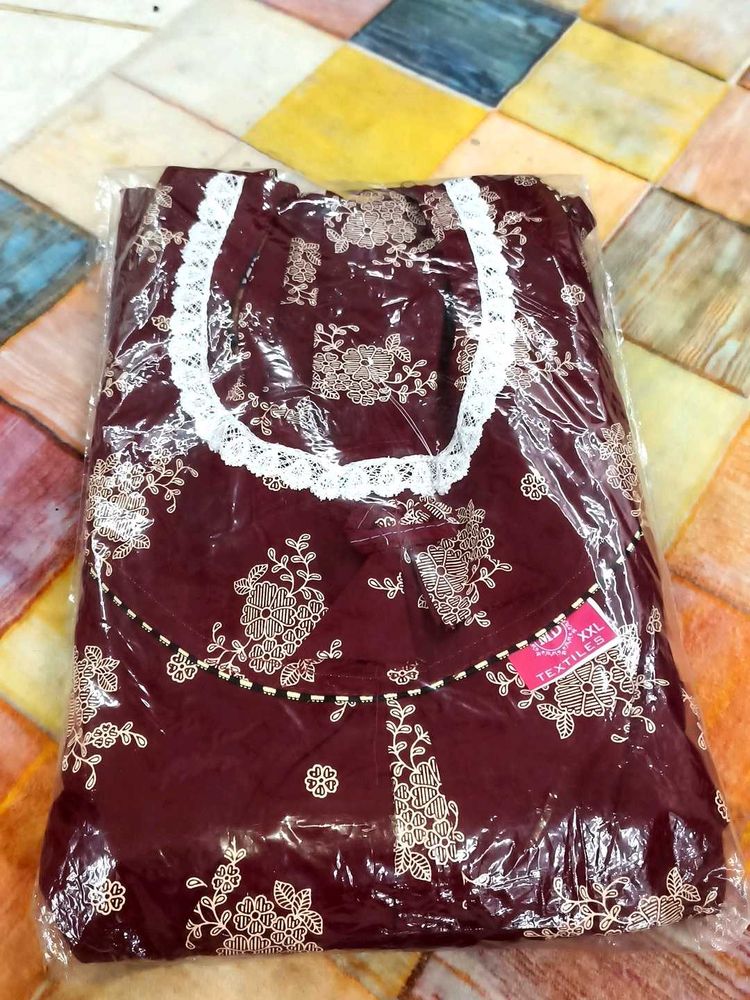 Maroon Floral Nightgown with Lace Trim
