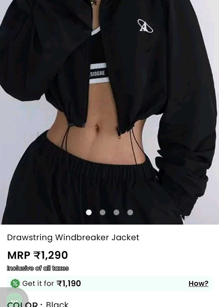 Black Drawstring Windbreaker Jacket
