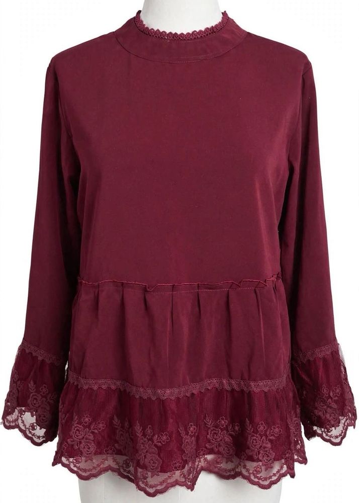 Elegant Burgundy Lace Trim Top