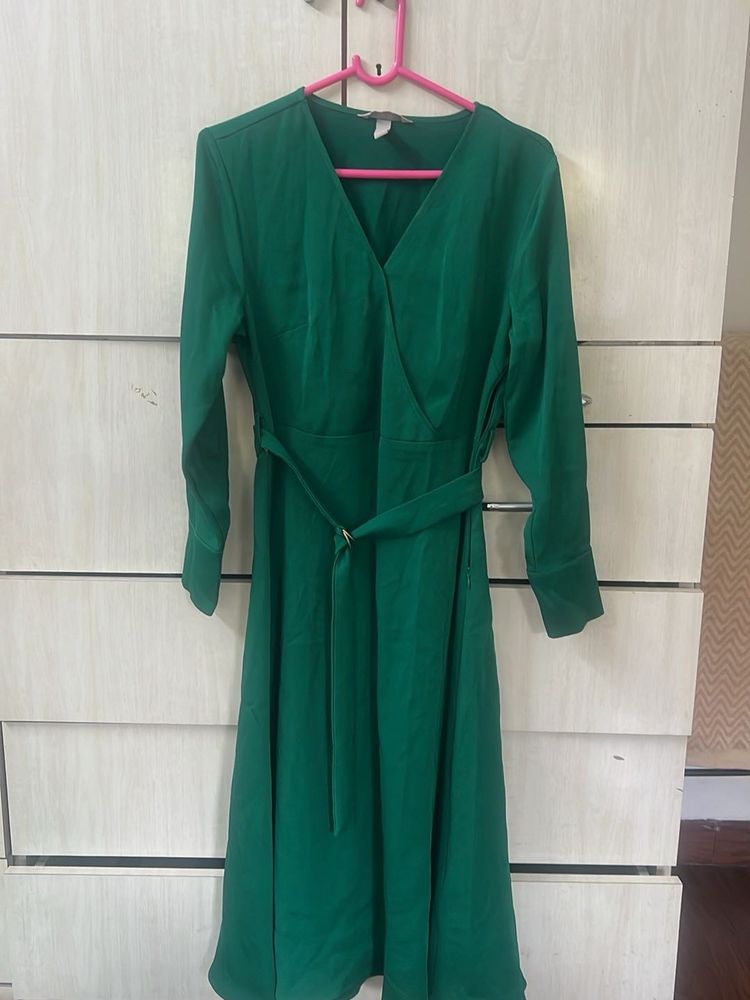 Green Belted Midi Dress