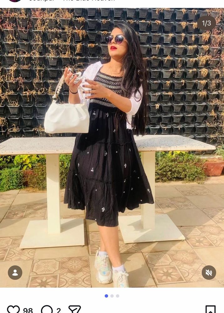 Chic Black Tiered Midi Dress with White Shrug