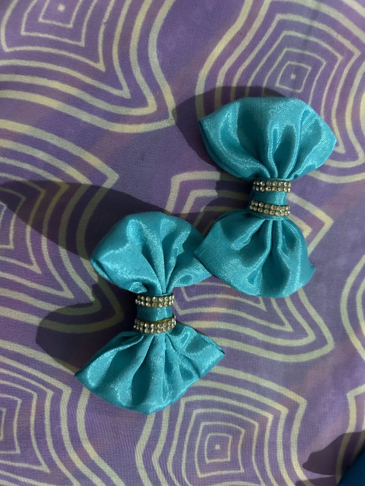 Turquoise Bow Hair Clips with Rhinestones