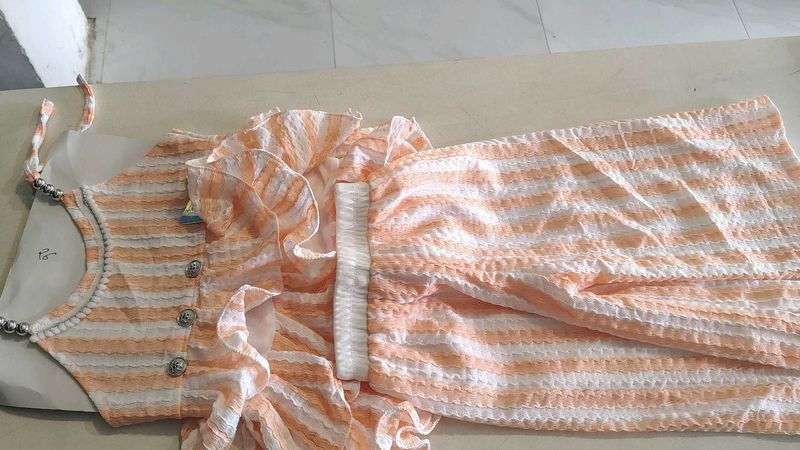 Orange &amp; White Striped Kurta Set