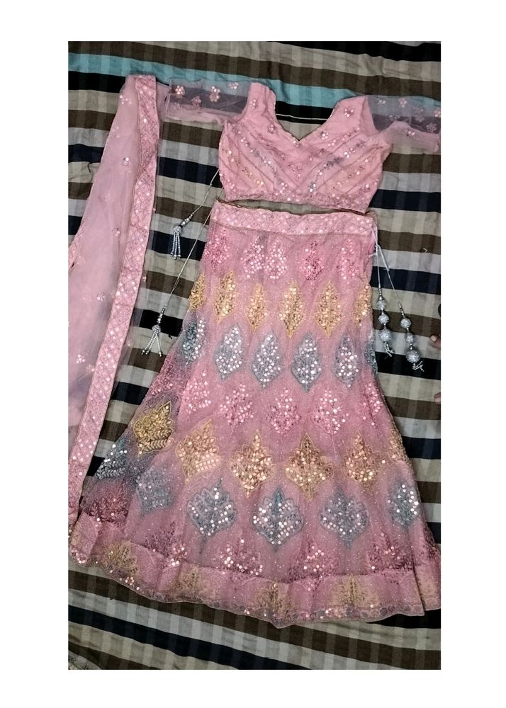 Pink Sequin Lehenga Set