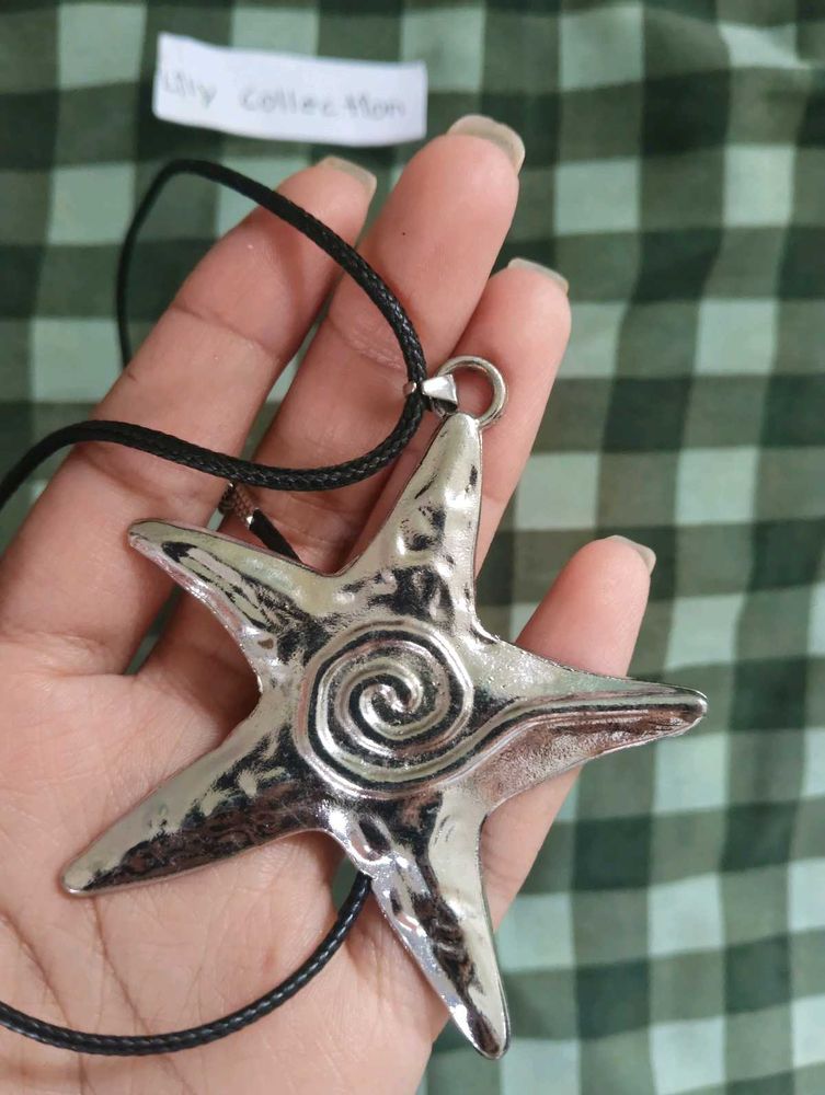 Unique Star swirl y2k silver cord Necklace