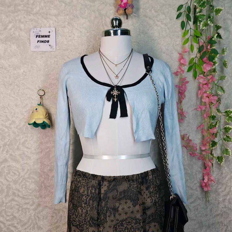 Cute Light Blue Cropped Cardigan
