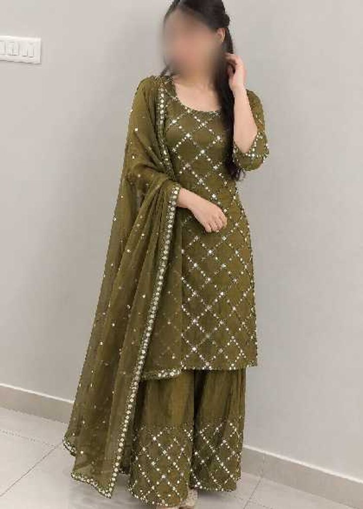 Olive Green Embellished Kurta Set with Dupatta