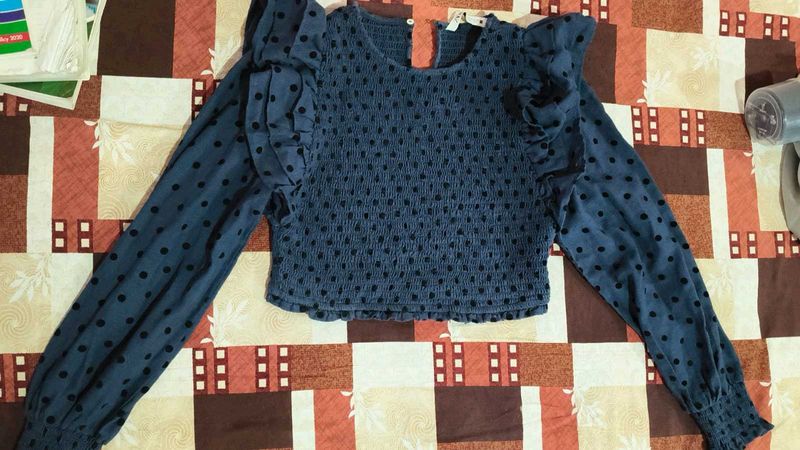 Cute Polka Dot Smocked Crop Top