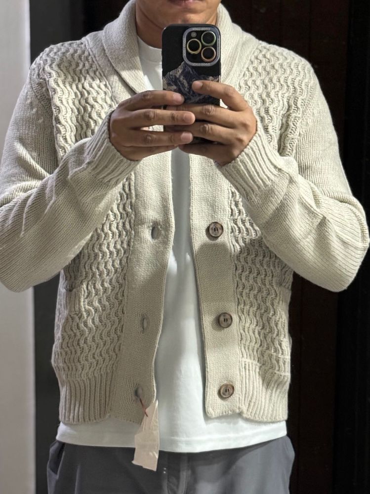 Men's Cream Cable Knit Cardigan