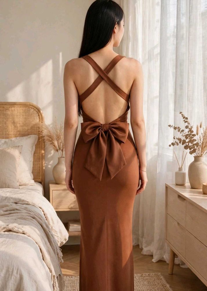 chocolate Brown Maxi Dress with Bow