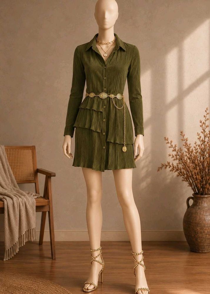 🫒 Olive Vintage Glam Shirt Dress