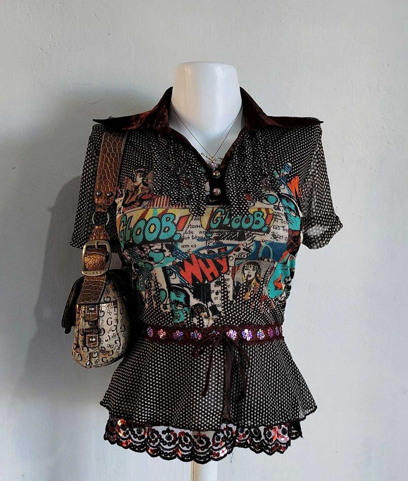 Vintage Unique Comic Print Peplum Top