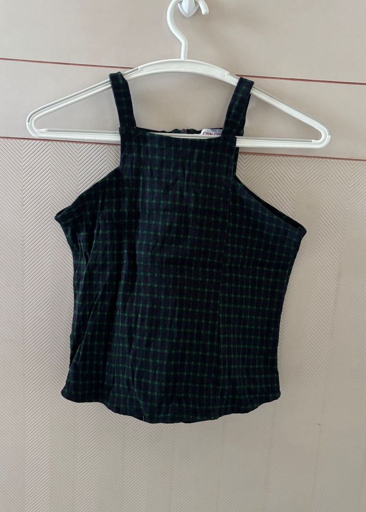 Green Plaid Crop Top